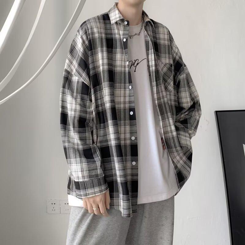 2024 Checkered Long Sleeved Shirt Ins Loose Shirt Men'S Summer Trend Versatile Casual Jacket
