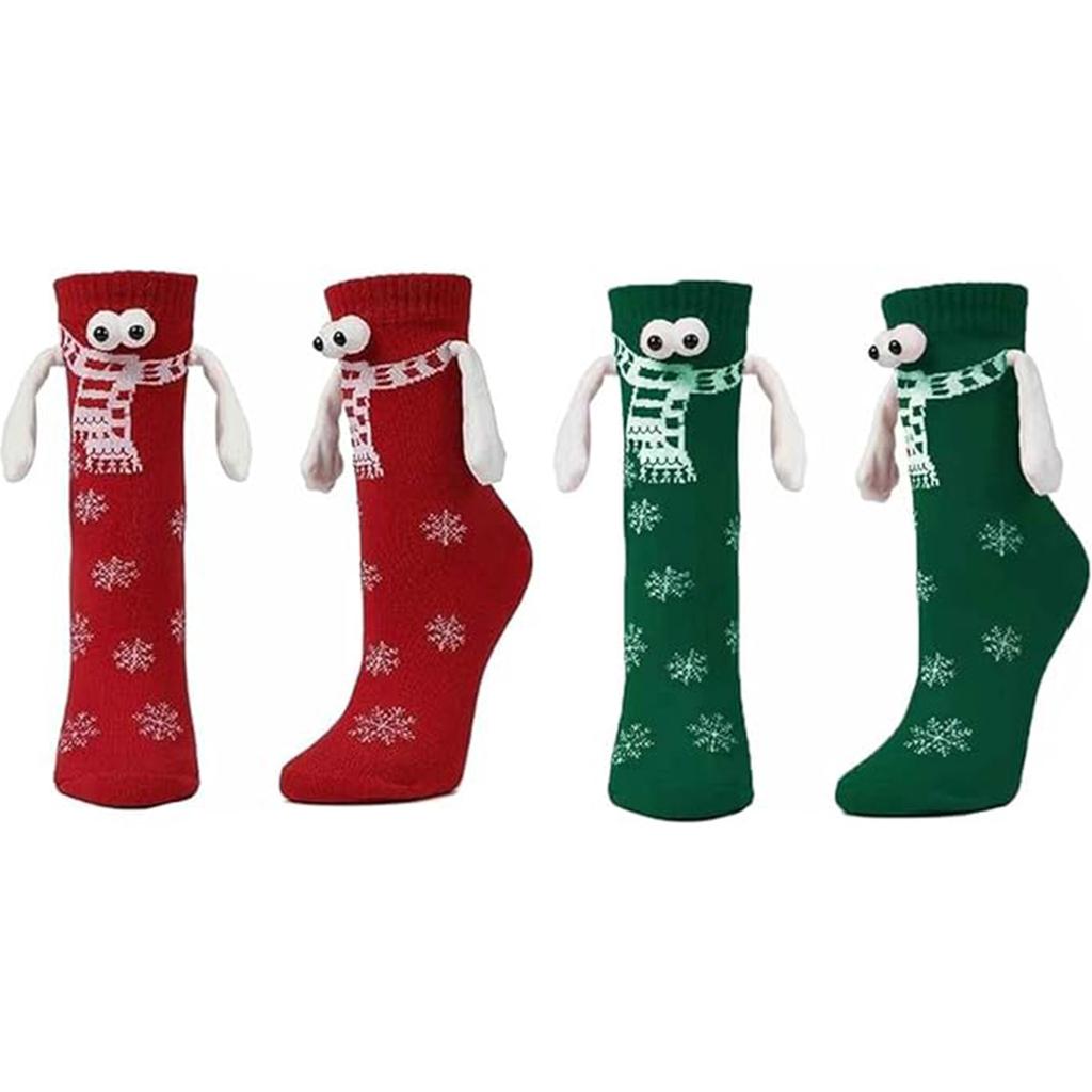 1 Pair Hand in Hand Christmas Stockings Funny Xmas Sock Funny Couple Matching Socks for Women & Men Teens Couples Friends