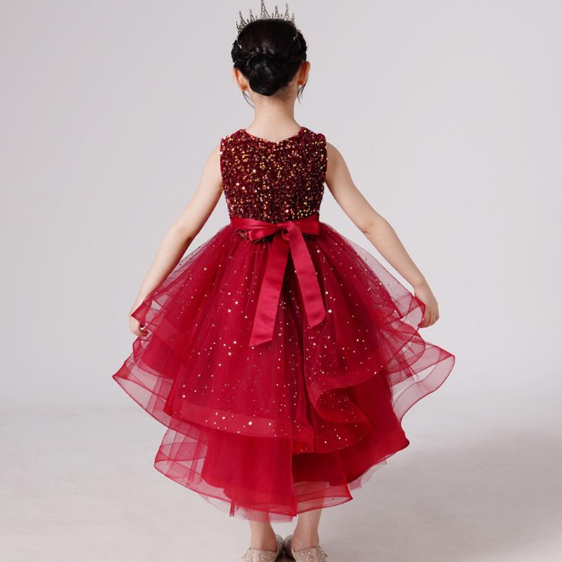 Summer Sequin Lace Wedding Dress GirlsSleeveless Fluffy Mesh Gauze Doveark