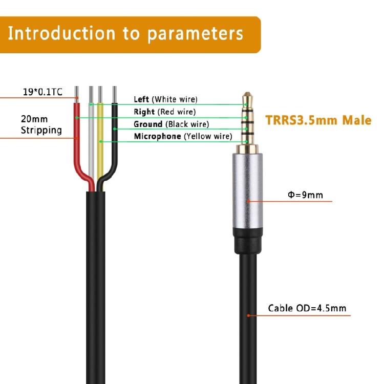 Professional 3.5mm Male Jacks To Bare Wire Audios Cable for Repairing Headphones and Microphones Headsets TRRS Cord