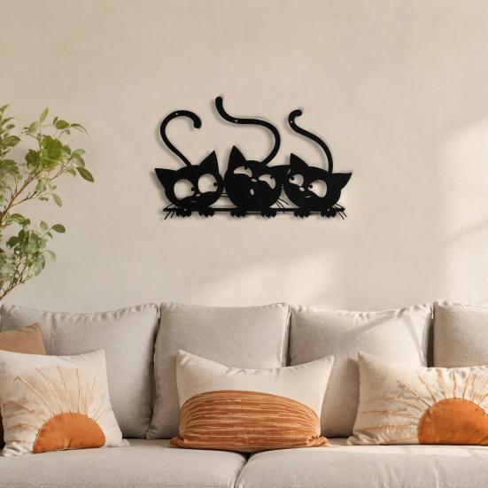 Cute Nursery Wall Decor Metal Black Cat Art, Cartoon Kitten Silhouette Decoration, Decorative Creative Lover Gifts Sculpture for Lovers, Minimalist