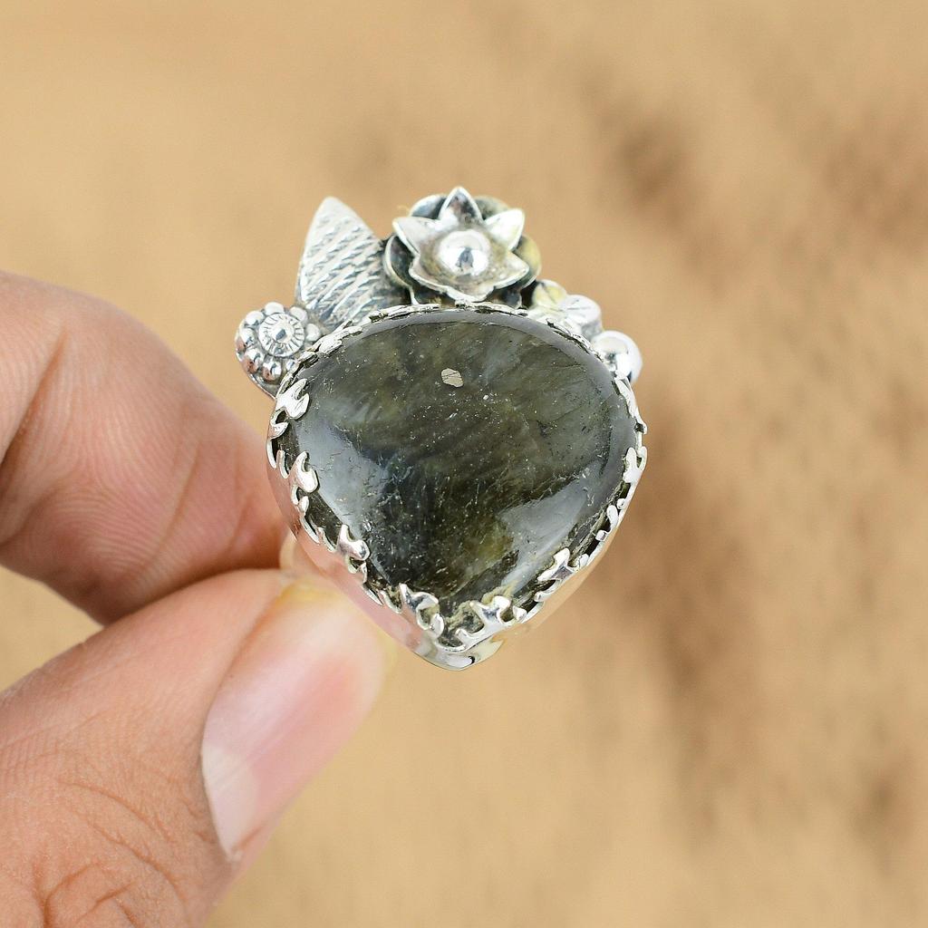 Mothers Day Sale Natural Labradorite Multi Stone Promise Flower Ring 925 Silver
