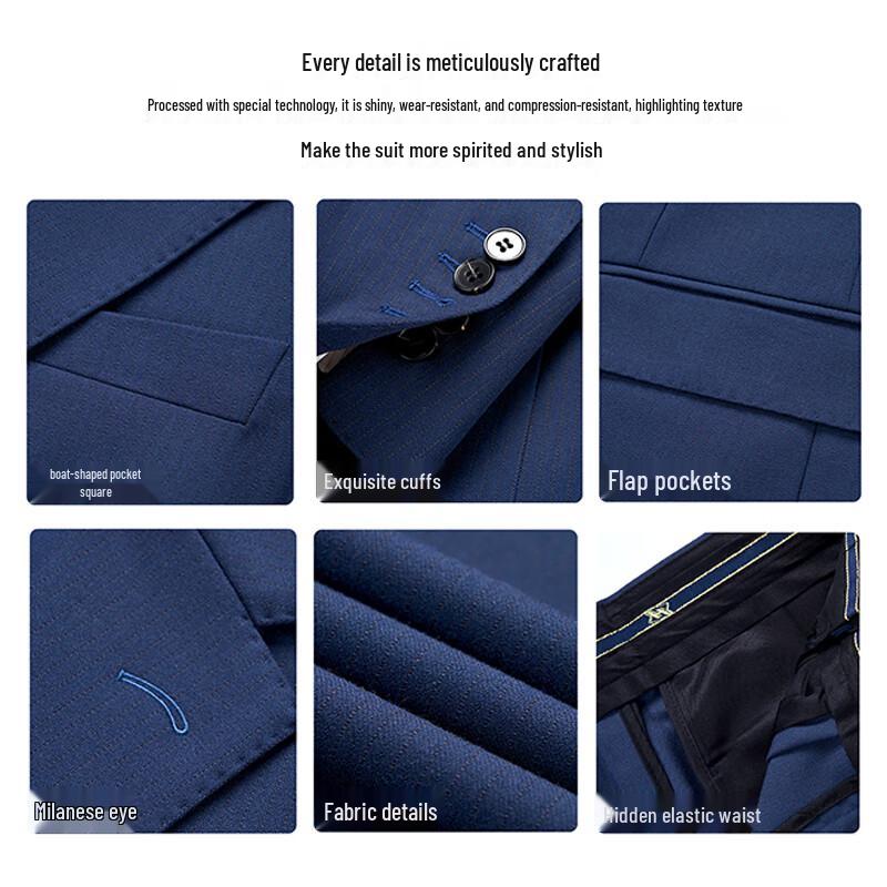 ROMON Men's Italian Craft Double-breasted Stripe 3-Piece Suit