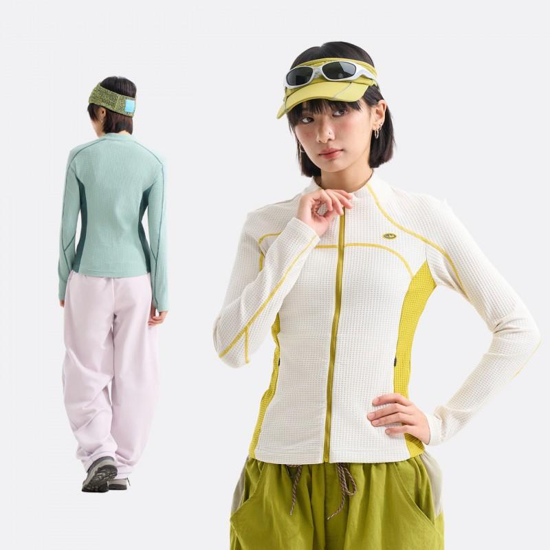Womens Slim Fit Short Sports Jacket Quick Dry Color Block Stand Collar Zip Up Top Outdoor Hiking Camping