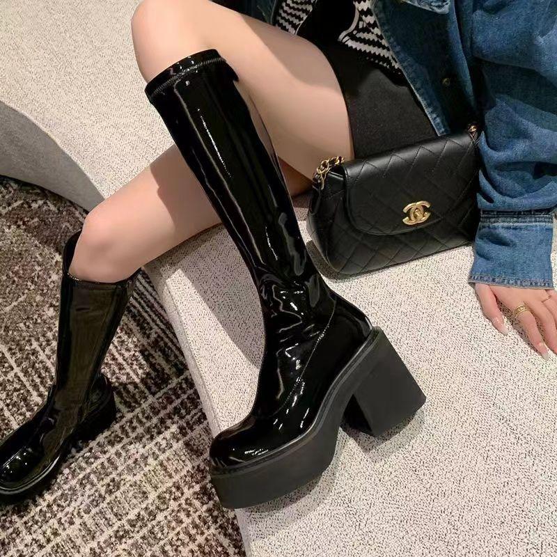 Small platform boots women's muffin elastic knee boots new autumn and winter super high and thin high boots