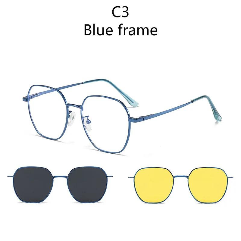 3 In1 Magnetic Clip Myopia Sunglasses Glasses Women Men Polarized Prescription Optical Big Frame Eyeglasses