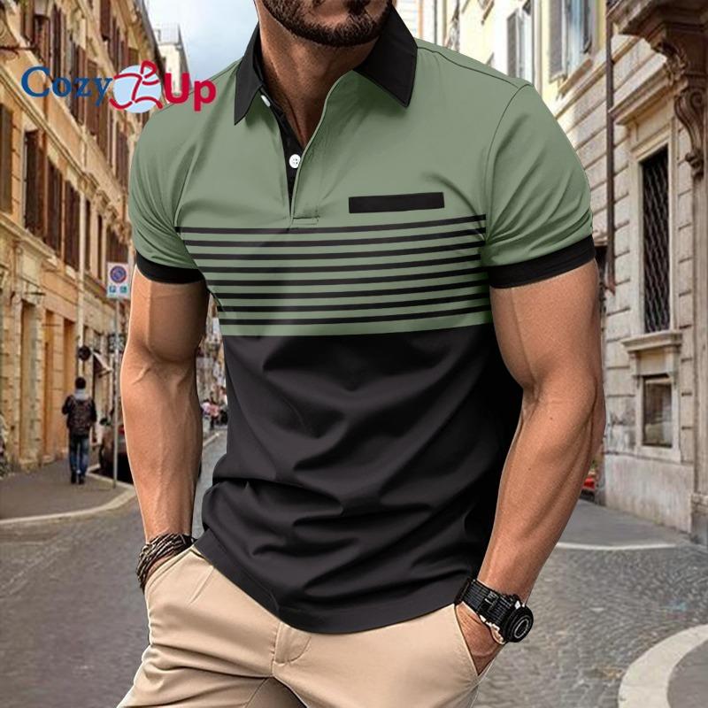 Cozy Up Poloskjorter for menn Kortermede Uformelle Polo T-skjorte Color Block Slim Fit Golfskjorter med lomme