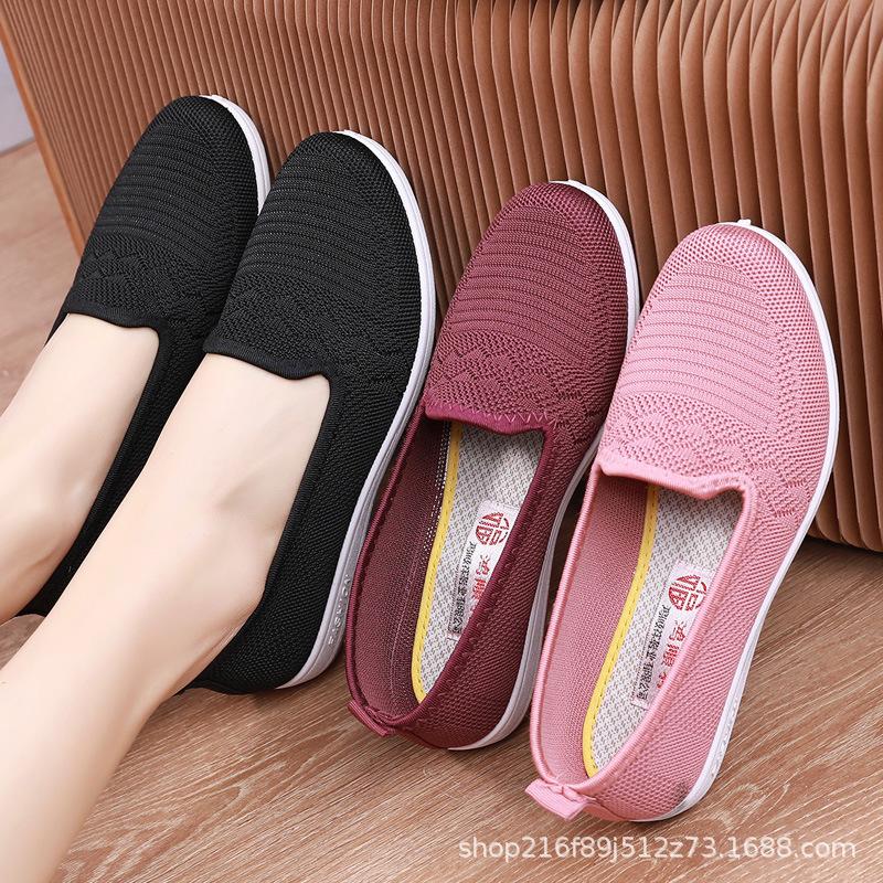 Summer cloth shoes women's breathable knitted casual and comfortable flat-bottomed casual mesh shoes
