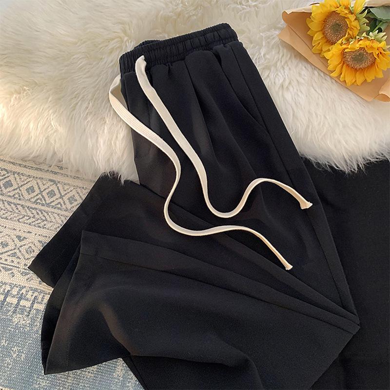 

Мужские летние тонкие свободные прямые брюки Ice Silk - модные, универсальные и красивые повседневные брюки M чёрный