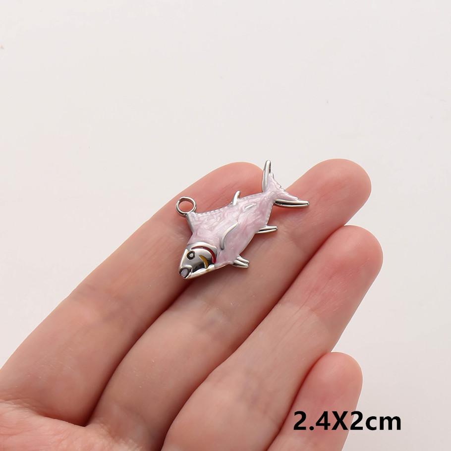 2pcs Marine Animals Pink/Hot Pink Enamel Charm Shell Jellyfish Starfish Conch Stainless Steel Pendant Charms For Jewelry Making