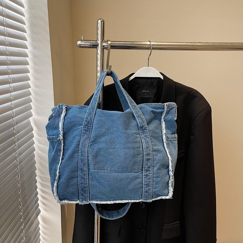 Sac en Denim Vintage Sac à Bandoulière pour Femme Sac Cabas de Commute Sac de Shopping