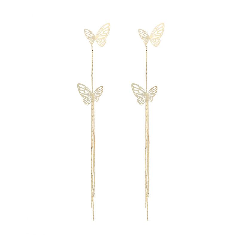 2025 new hollow simple long fringed butterfly earrings, European and American super fairy temperament exaggerated face thin earrings