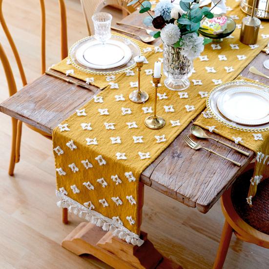 Boho Burlap Yellow Table Runner Wear Resistant Stain-Resistant Machine Washable Summer
