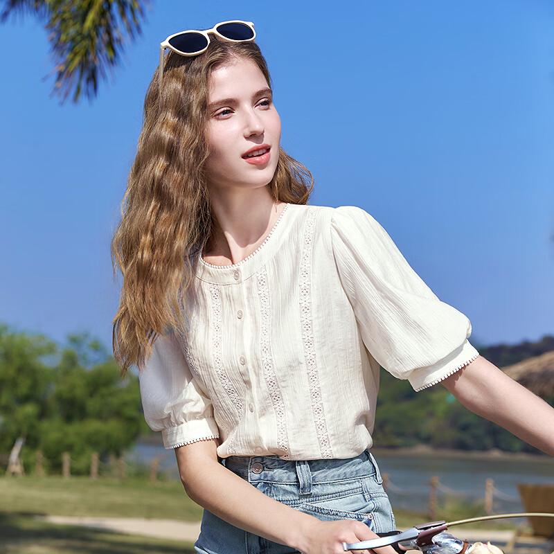 Betu Women's Lyocell Lace Lantern Sleeve Shirt