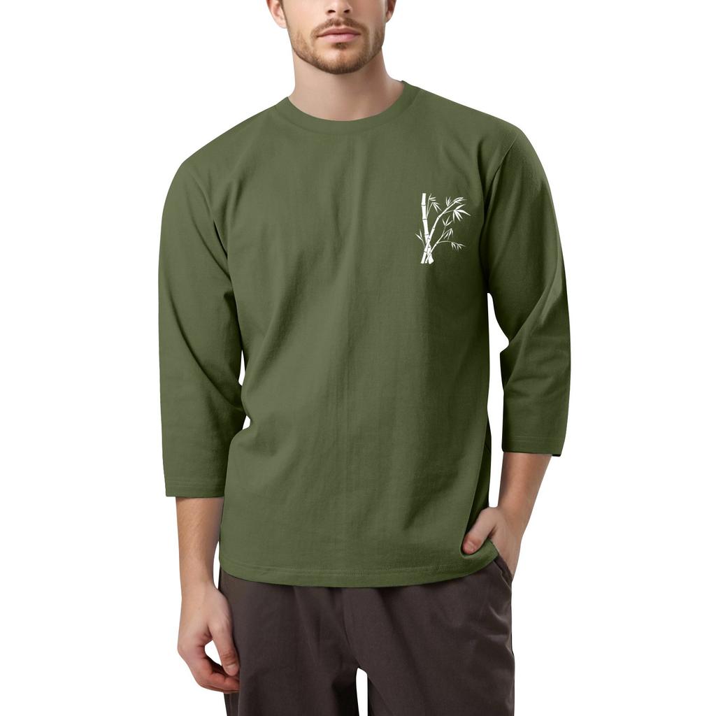 Men's casual and fashionable printed collar three-quarter sleeve top T-shirt