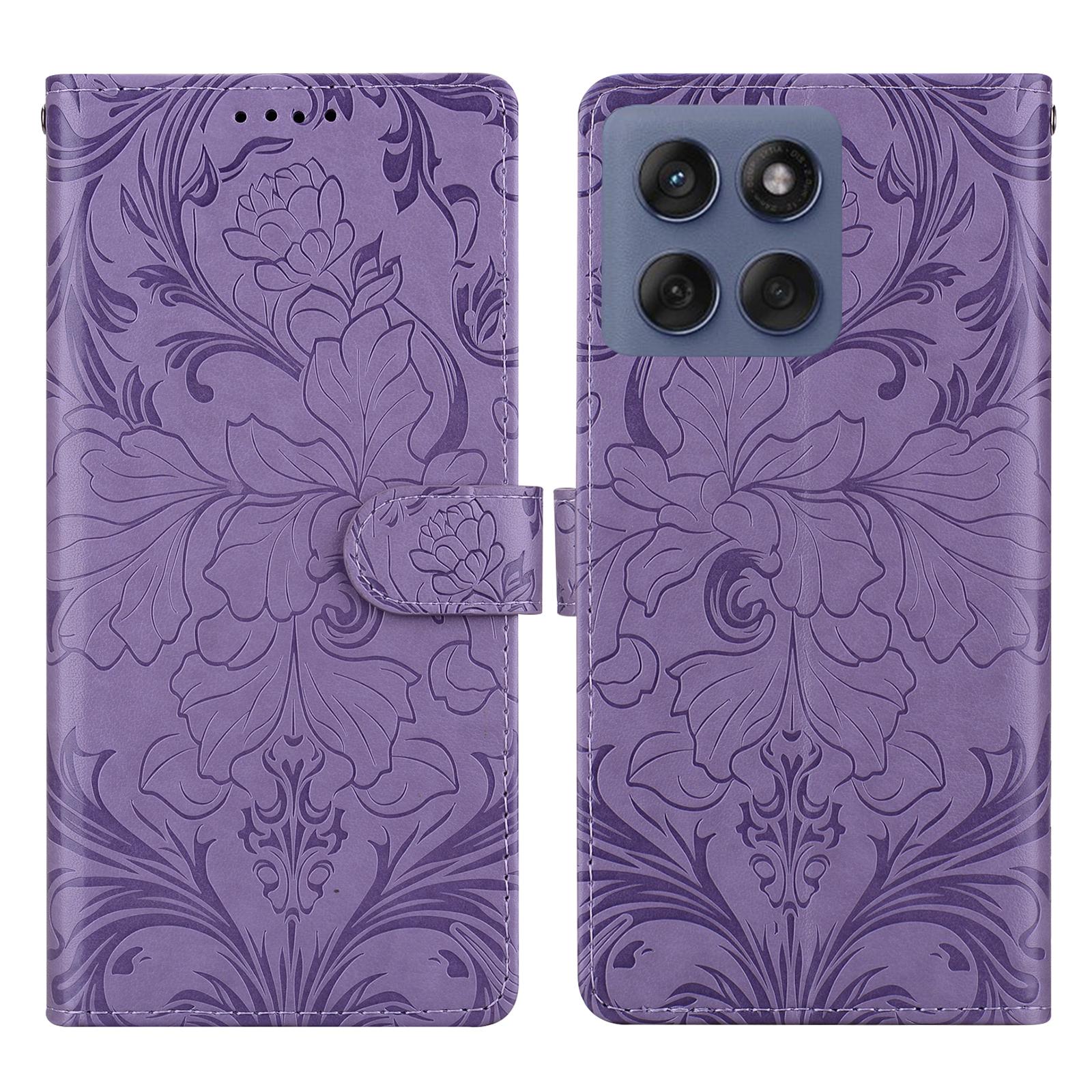 

For Motorola Edge 60 Fusion 5G/Edge 60 5G Leather Case Imprinted Floral Pattern Wallet Stand Flip Phone Cover Purple