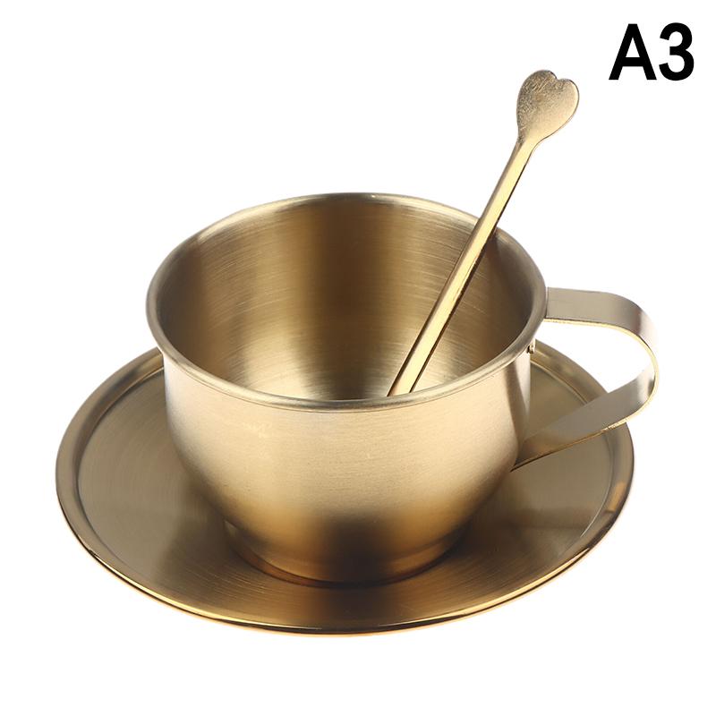 1Set Stainless Steel Coffee Mug With Spoon Saucer Placemat Heat Resistant Milk Cup Tea Mug Cup