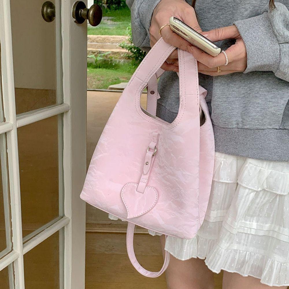 

Elegant Love Handbag PU Leather Shoulder Bag Sweet Women Bucket Bag Travel рожевий