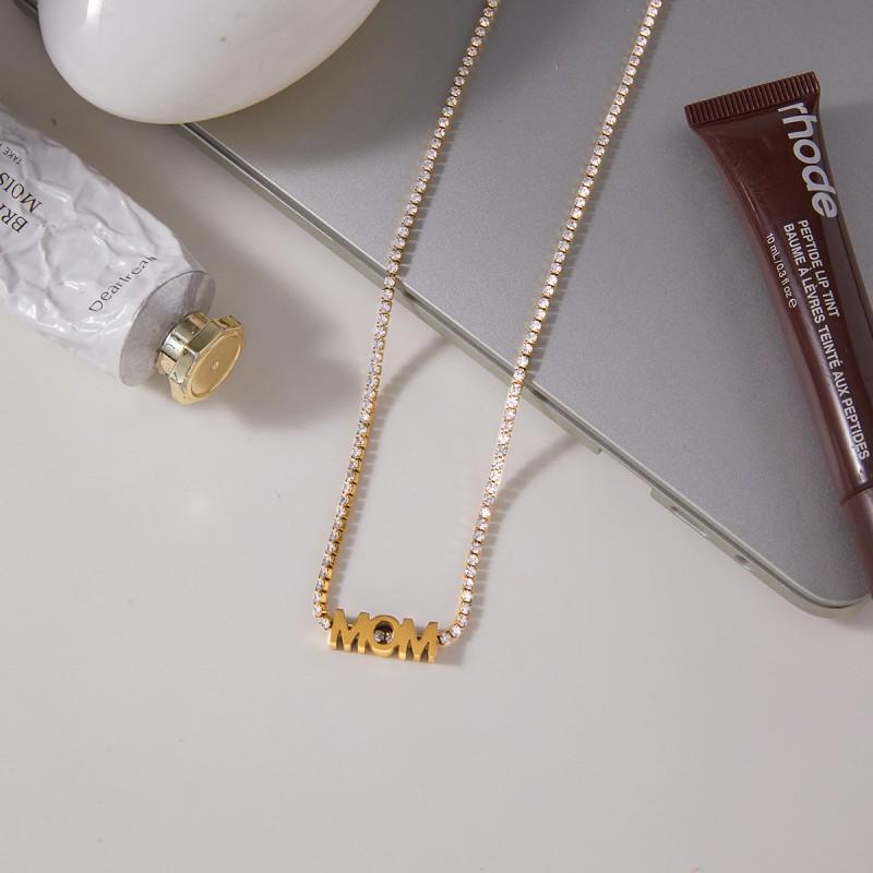 Mothers Day Titanium Steel Zircon Necklace Women Light Luxury Small Clavicle Chain Fashion Commute Jewelry