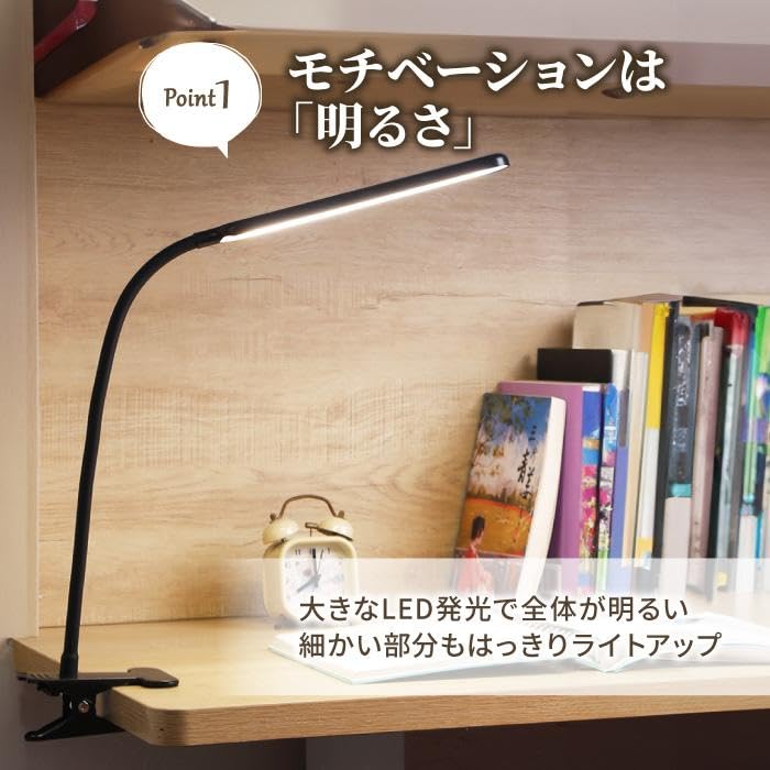 Stylish Desk Lamp with Clamp and Clip, Bright, Stepless Dimming, Color Temperature Adjustment, White, Study Lamp, Stand Lamp, USB Powered, Table