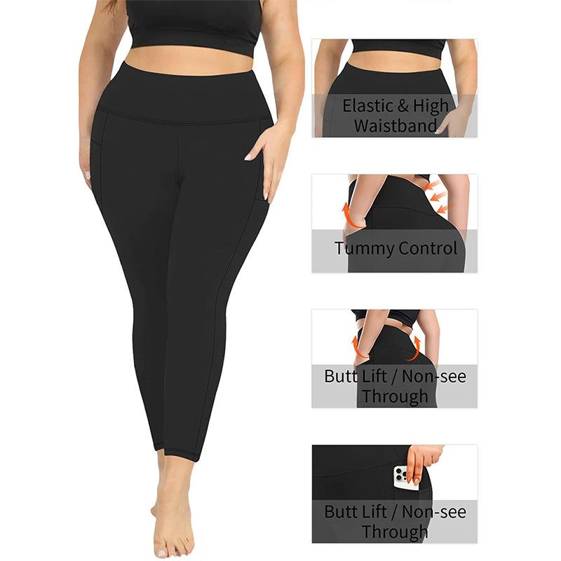 Pocket-style High-waisted Plus-size Yoga Leggings for Women Fitness High-elasticity Butt-lifting Sports-style Form-fitting Leggings