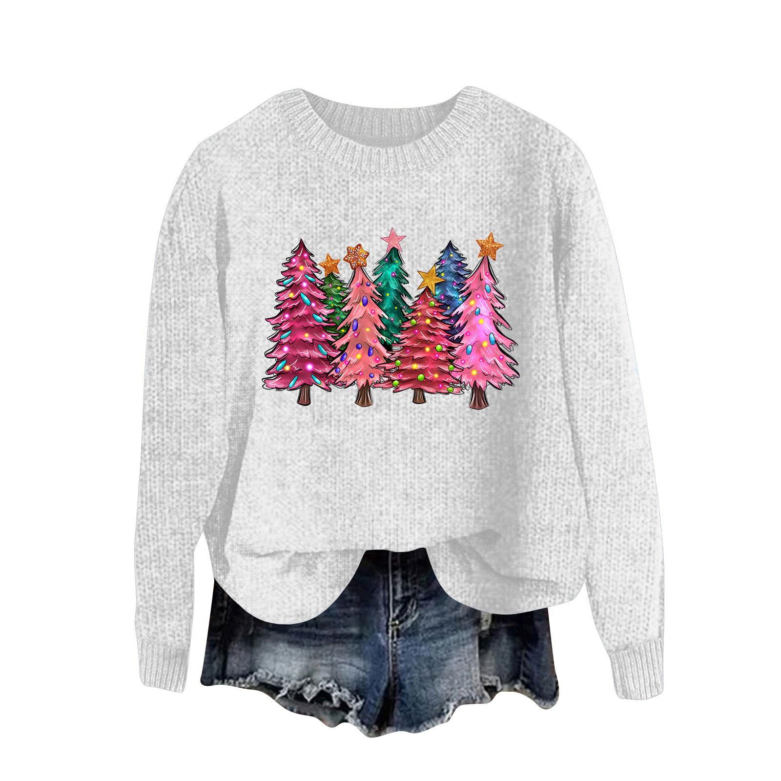 

Женский модный повседневный шерстяной трикотажный пуловер с длинным рукавом и рождественским принтом XL белый