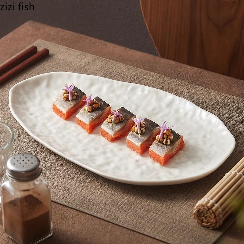 Irregular Stone Pattern Plate Oval Ceramic Sushi Plate Fish Plate Dessert Dim Sum Plates Molecular Cooking Creative Tableware