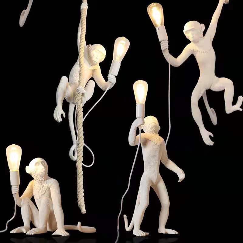Industrial Style Monkey Lamp: Creative Hemp Rope Pendant for Restaurant, Kids' Room, or Store Display