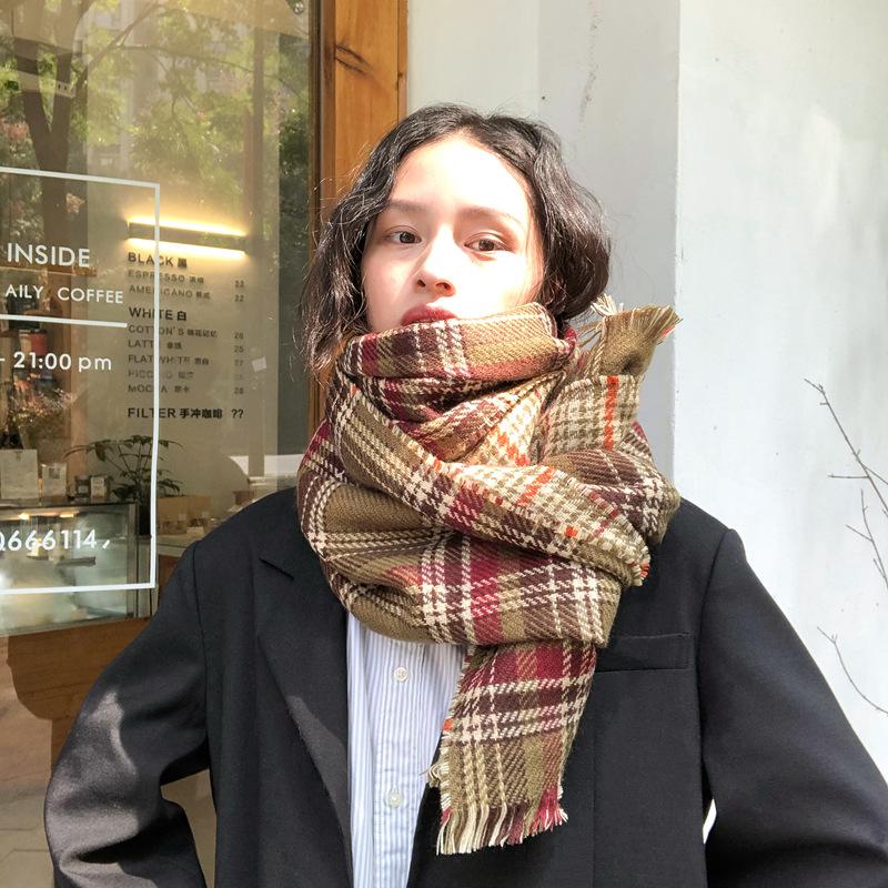 Retro Plaid Scarf for Women in Autumn and Winter Versatile New Double Sided Houndstooth British Cute Scarf Korean Style Trendy Shawl