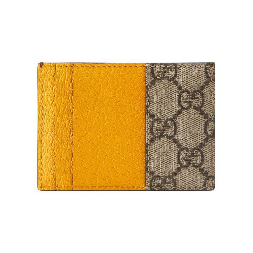 Gucci Neo Vintage Serie Metall Tigerkopf Dekor Altes Blumenlogo Canvas und Leder Kartenhalter Unisex Kartenhalter Ebenholz Braun Gelb 597557-K9GOT-8861