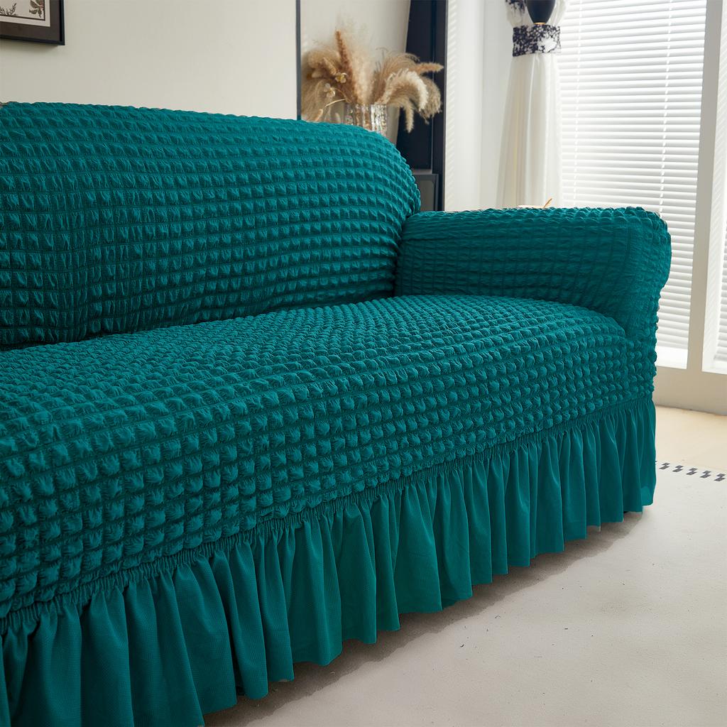 1Pc Seersucker Sofa Slipcover With Skirt Solid Color Bubble Gauze Sofa Couch Cover Dustproof Furniture Protector For Living Room