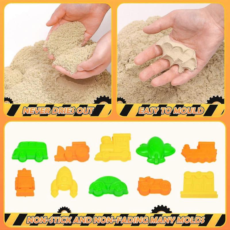 Construction Sandbox Toys 's Sand Kit, 3.1lbs Sand, Tower Crane, 5 Trucks, Beach Castle for 3 - 8 Yrs