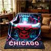 Chicago Neon Cityscape Throws Blanket Flannel Blankets Plush for Couch Bed Gifts for Men Women Travel picnic blanket Christmas fan gifts