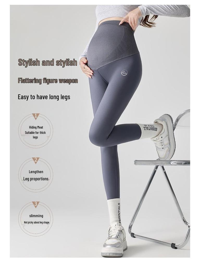Colanți de maternitate cu căptușeală de lână, model rechin, gri închis - Suport abdominal și ridicare șolduri, pentru toamnă/iarnă, pantaloni de yoga pentru sarcină