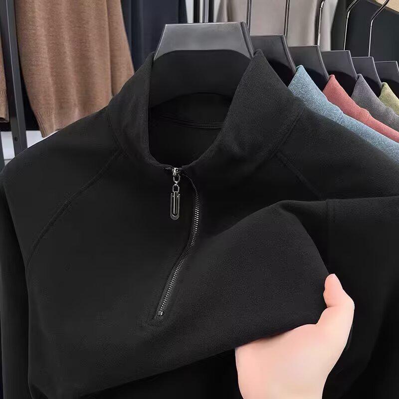 Autumn 2025 Men's Half-Zip Hoodie: Casual, Slightly Loose Long-Sleeve T-shirt with Half-High Collar