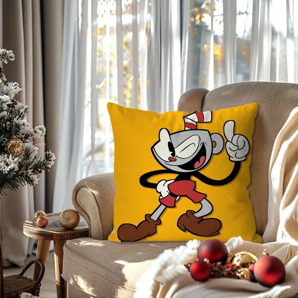 

C-Cuperhead Animated Adventure Game Pillow Case Square Pillow Bedroom Sofa Leisure Comfort Car Living Room Home Decoration 40X40 16x16Inch