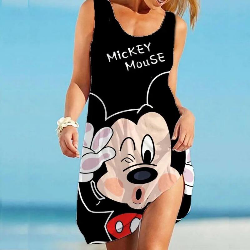 Disney Mickey Minnie Slip Dresses Summer 3D Print Clothing Cartoon Women's/Kids Beach Dress Cute Sling Beach Cool Top