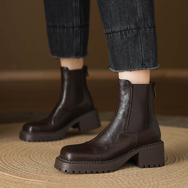 Krazing Pot Mikrofaser Winter Runde Zehenpartie Modern Plateau Größe 33 Stiefel Größe 43 Dicke Sohle Damenmode Stiefeletten