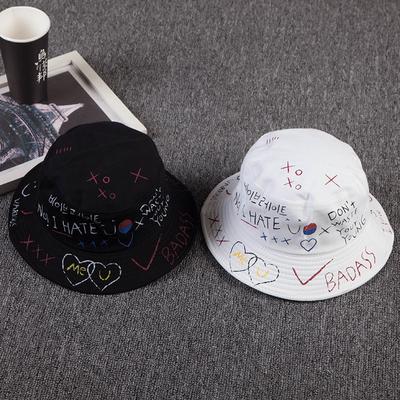 Fashion Harajuku Bucket Hat Fishing Outdoor Hip Hop Cap Fisherman Bob Graffiti Hat for Men Women