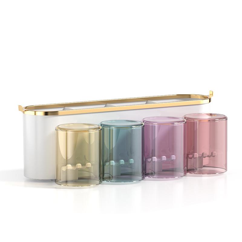 Gold-Plated Wall-Mounted Toothbrush & Mouthwash Holder Set, Punch-Free Installation