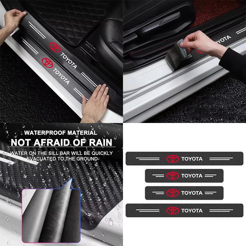 QDJ1  Car Door Threshold Scuff Plate Carbon Fiber Decals Stickers For Toyota RAV4 Corolla Camry Frontier Supra C-HR Hilux Tacoma Prado