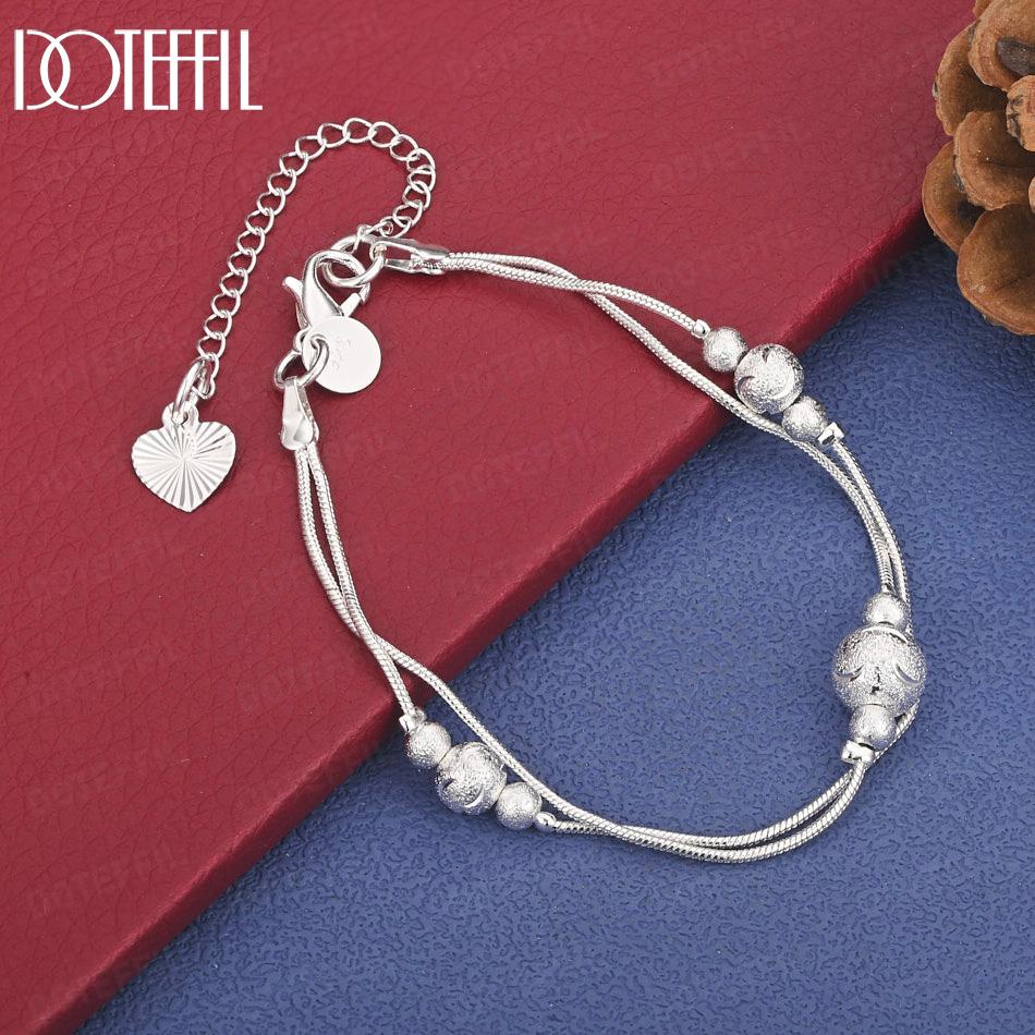 

925 Sterling Silver Snake Chain Bead Bracelet Wedding Fashion Gift Jewelry 20cm