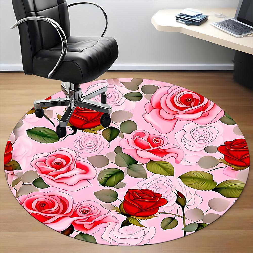 1 Stück Rundteppich mit Rosenmuster für das Büro, rutschfest, weich und langlebig, Büroteppich für die Innendekoration, perfekt für das Büro, schöne Dekoration yy26032308