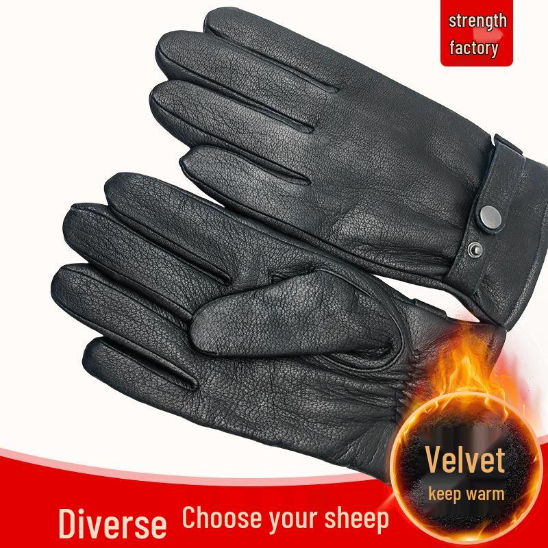 Men's Deer Grain Lambskin Leather Gloves - Outdoor, Plus Velvet Lining