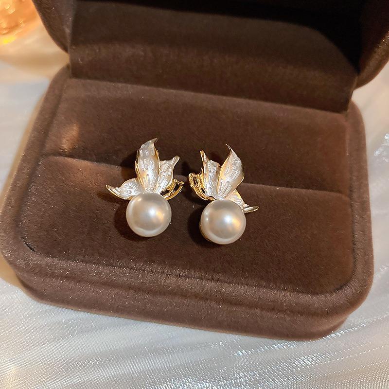 Real Gold Plated 925 Silver Needle Earrings, Natural Freshwater Pearl Flower Drop Earring, Elegant Floral Dangle Stud Earrings For Women Wedding Party