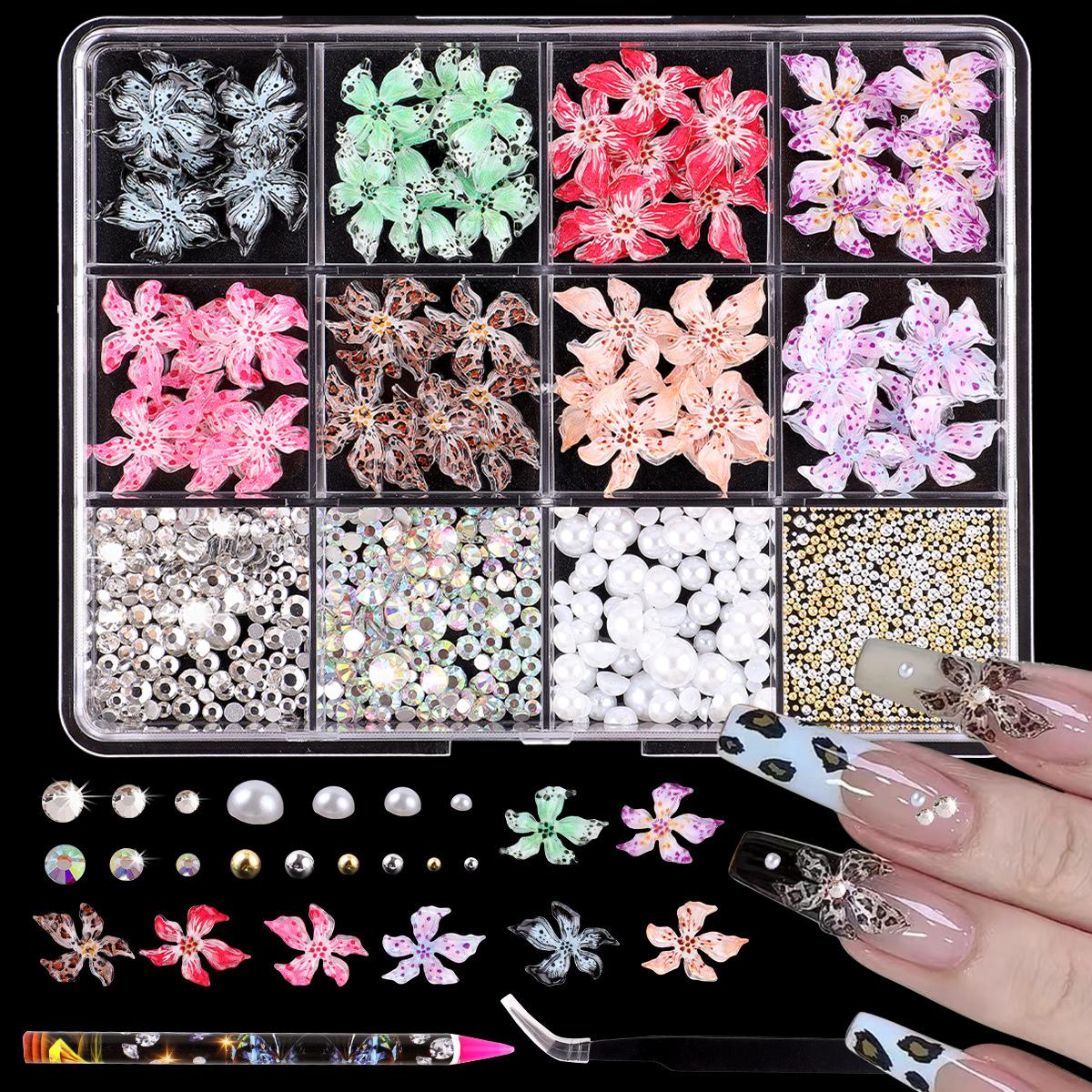 

Нейл-арт Мягкий гель Цветок Смешанный Красочный 3D Мягкая Лепка Ледяной Хрусталь Лилия Цветок Смола Бант Декоративные Аксессуары Набор 12 grid