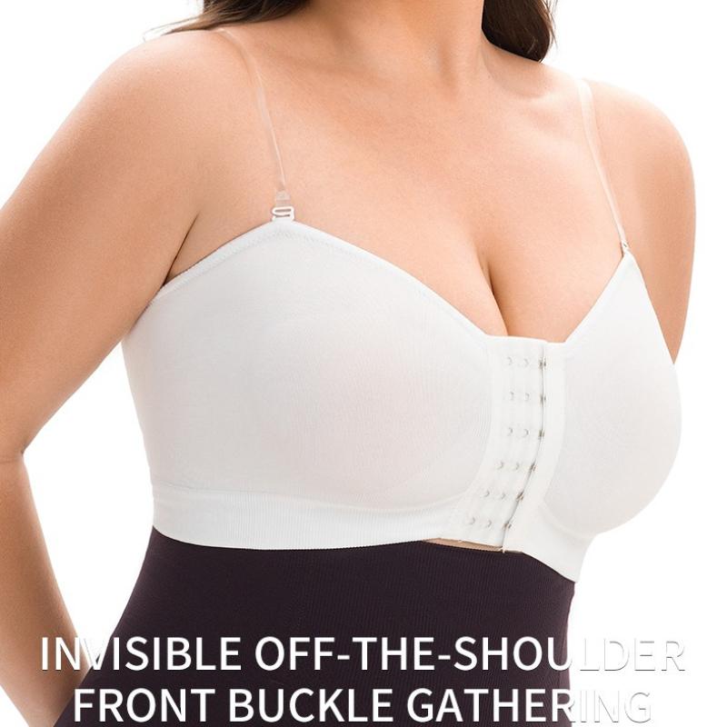 Plus Size European Front Closure Push-Up Bra Seamless Invisible Shoulder Straps Breathable Shock-Absorbing Comfortable Bandeau Bra Women's Underwear