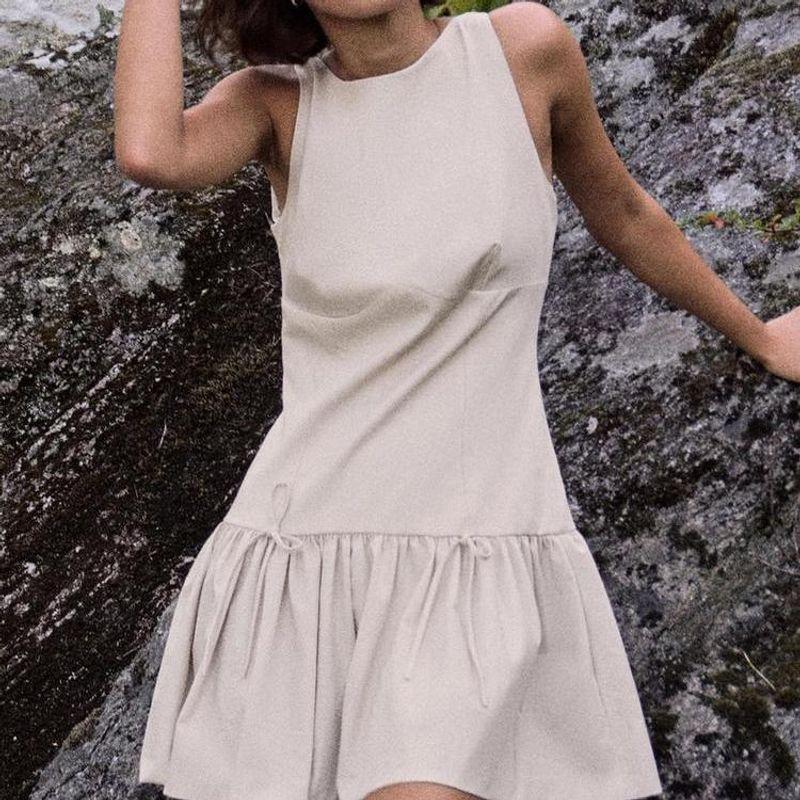 Spring New Women Clothes Fashion Comfortable Sleeveless Short Ribbon Dress 3152278 3152378