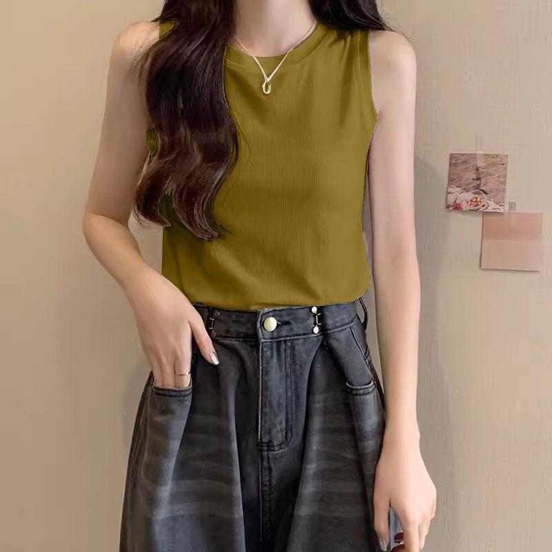 Women s Summer Slim Fit Round Neck Sleeveless Tank Top or Cropped Cardigan 3XL (145-160 Jin)