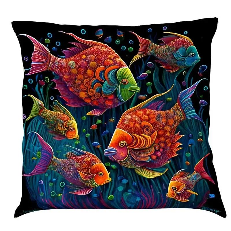 Luxury Home Decoration Pillowcase Car Living Room Sofa Cushion Cover Marine Life Painting Pattern Cushion Cover